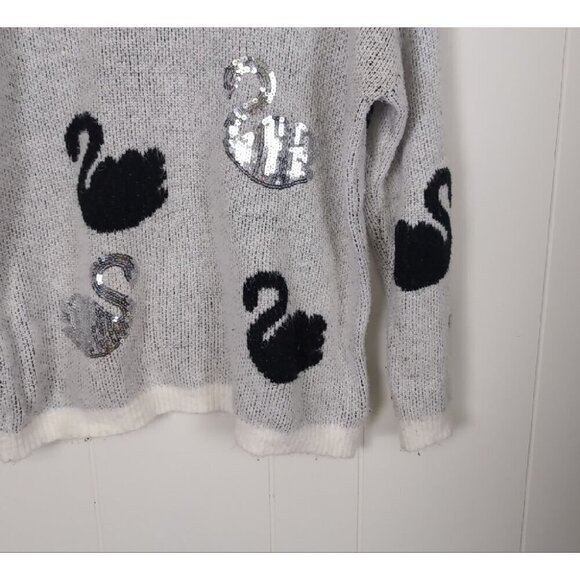 Dreamers Black and sequin swans sweater  med Large - Picture 3 of 5